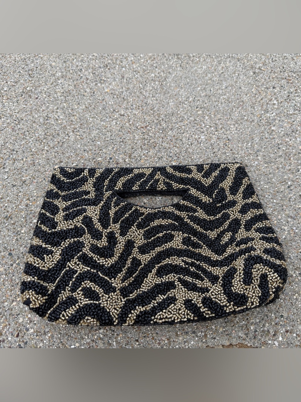Rachel Zoe Black & Gold Beaded Zebra-Pattern Handbag purse clutch